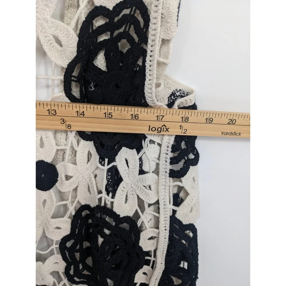 House of Harlow Crochet Vest Women One Size Black Cream Floral Sheer Hippie Boho
